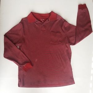 Men's Red Long Sleeve Stripe Polo